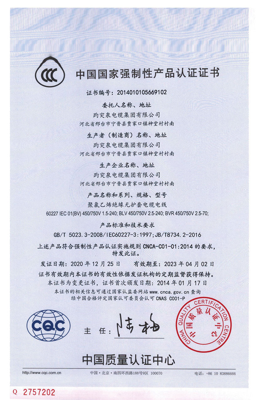 國(guó)家強(qiáng)制性產(chǎn)品認(rèn)證證書(shū)